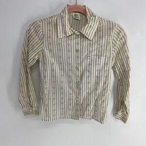Girl Scouts of America Brownie button down shirt striped brown white Kids 8